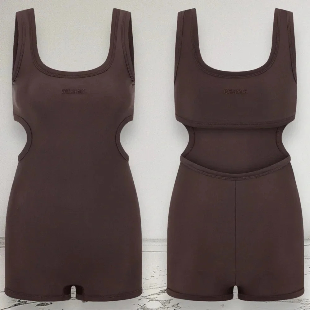 NEW REMMIE BY RILEY Coffee Reversible Romper ONE PIECE SWIMSUIT Size 4XL - Picture 4 of 11